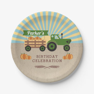 Assiettes En Carton Fête d'anniversaire citrouille balade en tracteur