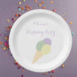 Assiettes En Carton Fête d'anniversaire colorée Scoop Pastel à la crèm