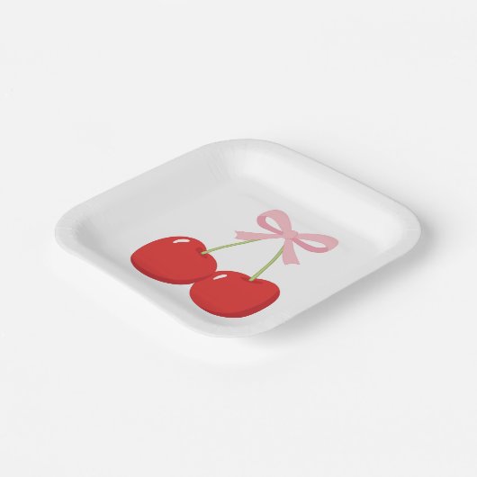 Assiettes En Carton Fête d'anniversaire coquette Cerises avec Ruban Ro (Angulaire)