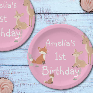 Assiettes En Carton Fête d'anniversaire d'animaux des bois