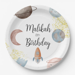 Assiettes En Carton Fête d'anniversaire dans l'espace aquarelle pour g