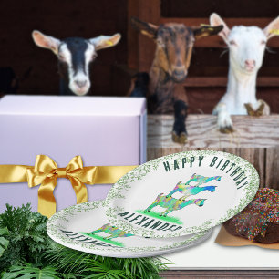 Assiettes En Carton Fête d'anniversaire d'art animal coloré de chèvres