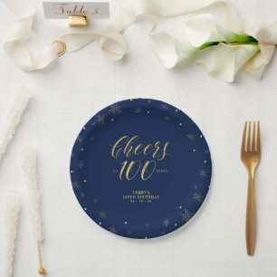 Assiettes En Carton Fête d'anniversaire de 100 ans étincelante or et m