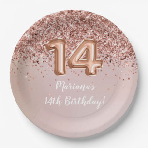 Assiettes En Carton Fête d'anniversaire de 14 ans pour enfants Rose Go
