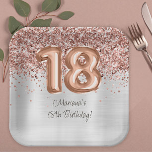 Assiettes En Carton Fête d'anniversaire de 18 ans Rose Gold Argent