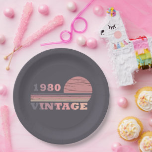 Assiettes En Carton Fête d'anniversaire de 1980 vintage