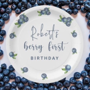 Assiettes En Carton Fête d'anniversaire de 1 an aux aquarelles de bleu