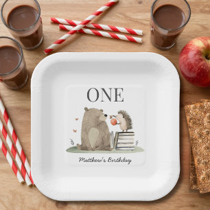 Assiettes En Carton Fête d'anniversaire de 1 an avec des Animaux de la