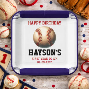 Assiettes En Carton Fête d'anniversaire de 1 an de baseball First Year