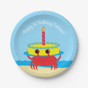 Assiettes En Carton Fête d'anniversaire de 1 an de la plage de jolis c