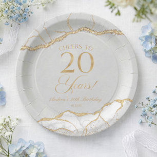 Assiettes En Carton Fête d'anniversaire de 20 ans élégante en agate et