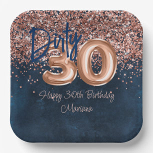 Assiettes En Carton Fête d'anniversaire de 30 ans Rose Gold Navy Blue