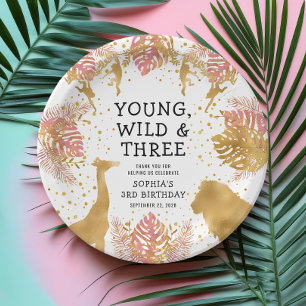 Assiettes En Carton Fête d'anniversaire de 3 ans pour filles Safari Ro