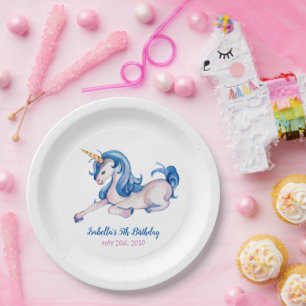 Assiettes En Carton Fête d'anniversaire de 5 ans Licorne Arc-en-ciel M