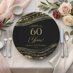 Assiettes En Carton Fête d'anniversaire de 60 ans élégante en agate no