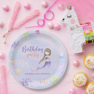 Assiettes En Carton Fête d'anniversaire de 6 ans de la fille sirène