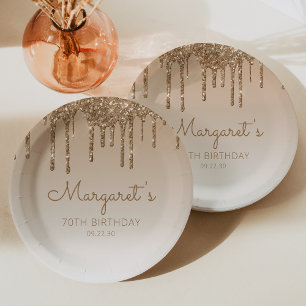 Assiettes En Carton Fête d'anniversaire de 70 ans Chic Gold Glitter Dr