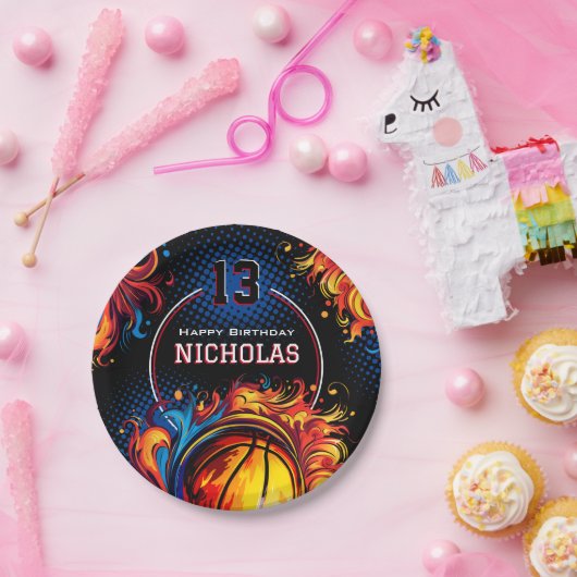 Assiettes En Carton Fête d'anniversaire de basket-ball (Fête)