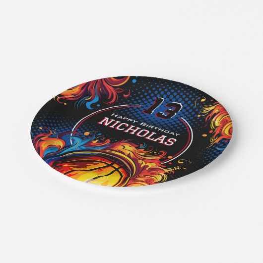 Assiettes En Carton Fête d'anniversaire de basket-ball (Angle)