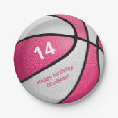 Assiettes En Carton fête d'anniversaire de basket-ball rose (Devant)