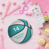 Assiettes En Carton fête d'anniversaire de basket blanc turquoise (Fête)