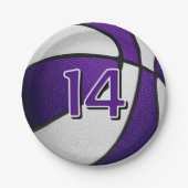 Assiettes En Carton fête d'anniversaire de basket blanc violet (Devant)