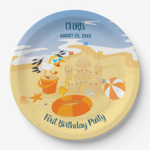 Assiettes En Carton Fête d'anniversaire de bébé garçon plage château d