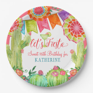 Assiettes En Carton Fête d'anniversaire de bonbon à rose de cactus d