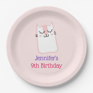 Assiettes En Carton Fête d'anniversaire de chaton endormi rose