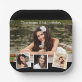 Assiettes En Carton Fête d'anniversaire de collage photo noir (Recto)