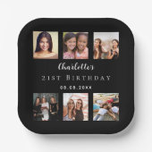 Assiettes En Carton Fête d'anniversaire de collage photo noir (Recto)