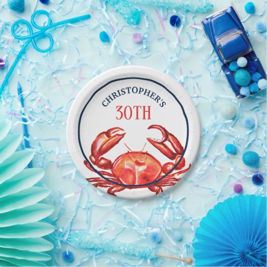 Assiettes En Carton Fête d'anniversaire de crabe d'été 30ème (Fête)