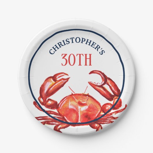 Assiettes En Carton Fête d'anniversaire de crabe d'été 30ème (Devant)