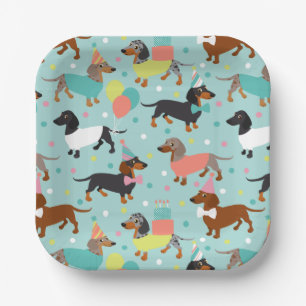 Assiettes En Carton Fête d'anniversaire de Dachshund