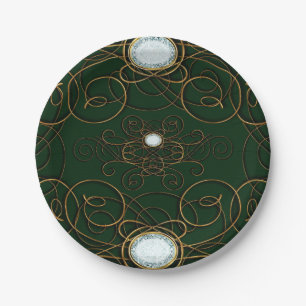 Assiettes En Carton Fête d'anniversaire de diamant vert émeraude et or