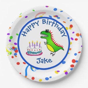 Assiettes En Carton Fête d'anniversaire de dinosaure et de gâteau de