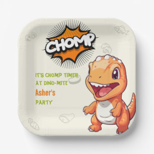 Assiettes En Carton Fête d'anniversaire de dinosaure orange mignon car