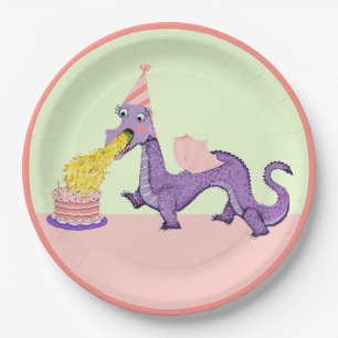 Assiettes En Carton Fête d'anniversaire de dragon mignon