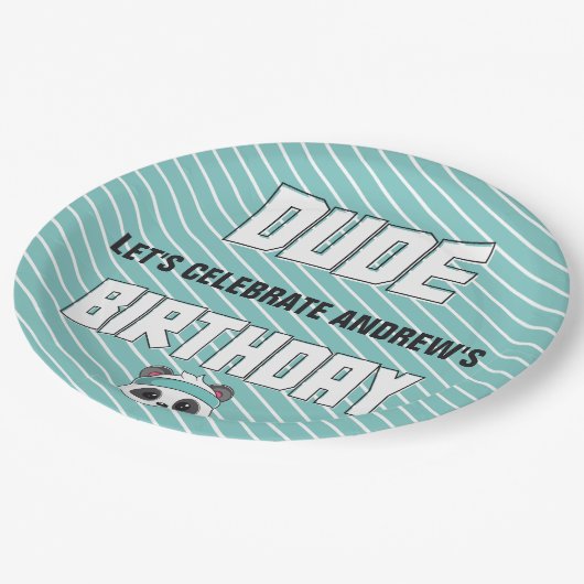 Assiettes En Carton Fête d'anniversaire de Duo Turquoise et Black Pand (Angle)