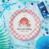 Assiettes En Carton Fête d'anniversaire de ferme Plaques rose plaid (Fête)