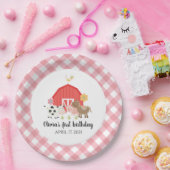 Assiettes En Carton Fête d'anniversaire de ferme Plaques rose plaid (Fête)