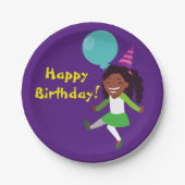 Assiettes En Carton Fête d'anniversaire de fille (afro-américaine)  (Devant)