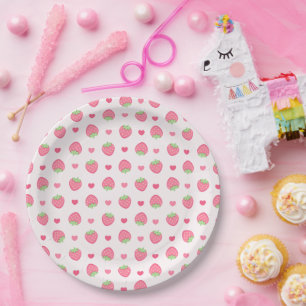 Assiettes En Carton Fête d'anniversaire de fille aux fraises roses mig