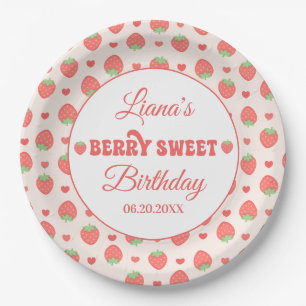 Assiettes En Carton Fête d'anniversaire de fille aux fraises sucrées