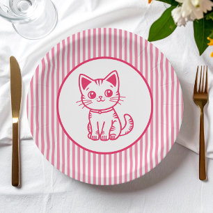Assiettes En Carton Fête d'anniversaire de fille avec chaton de couleu