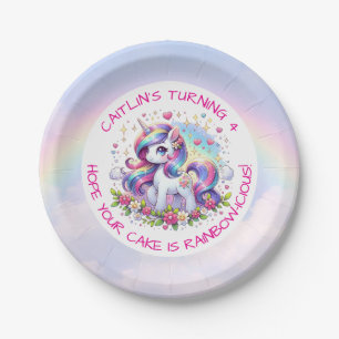 Assiettes En Carton Fête d'anniversaire de fille licorne arc-en-ciel p