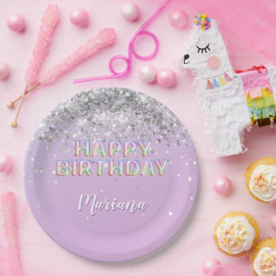 Assiettes En Carton Fête d'anniversaire de fille Paillettes Étincelles