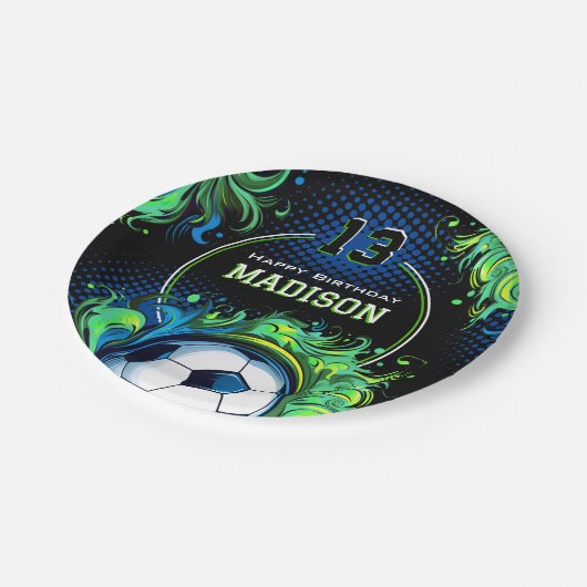 Assiettes En Carton Fête d'anniversaire de football (Angle)