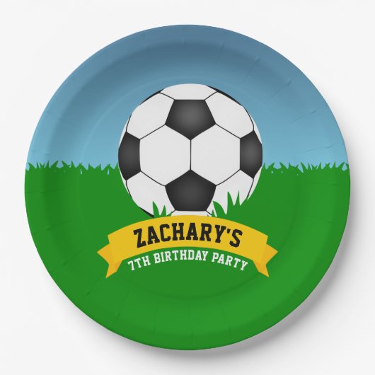 Assiettes En Carton Fête d'anniversaire de football (Devant)