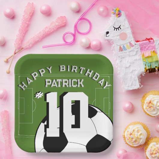 Assiettes En Carton Fête d'anniversaire de football bannière personnal (Fête)